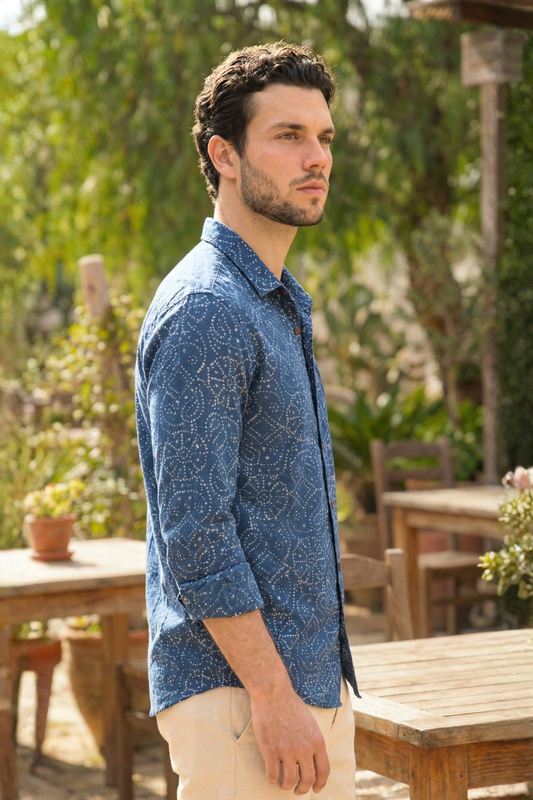 Indigo Full Sleeve Casual Bandhani Shirt for Men