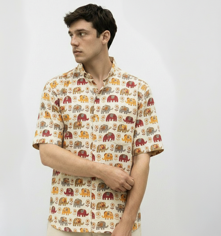 Kartikeya Jaipur Elephant Print Cotton Shirt For Mens