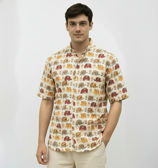 Kartikeya Jaipur Elephant Print Cotton Shirt For Mens
