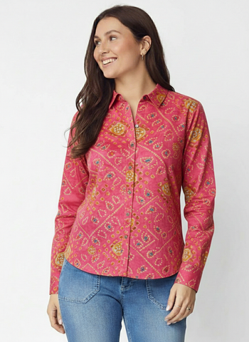 Women Traditional Bandhej Print Cotton Shirt - Pink
