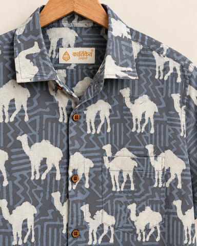 Traditional Camel Print Half Sleeve Shirt for Men