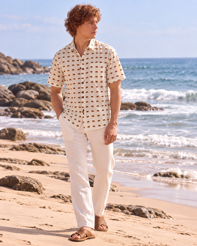 Cotton Half Sleeve Mini Elephant Print Shirt for Men - Yellow