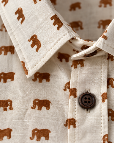 Cotton Half Sleeve Mini Elephant Print Shirt for Men - Yellow