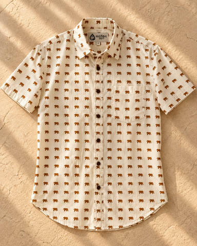 Cotton Half Sleeve Mini Elephant Print Shirt for Men - Yellow