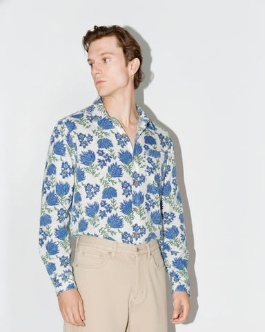 Blue Floral Print full Sleeve Shirt for Men