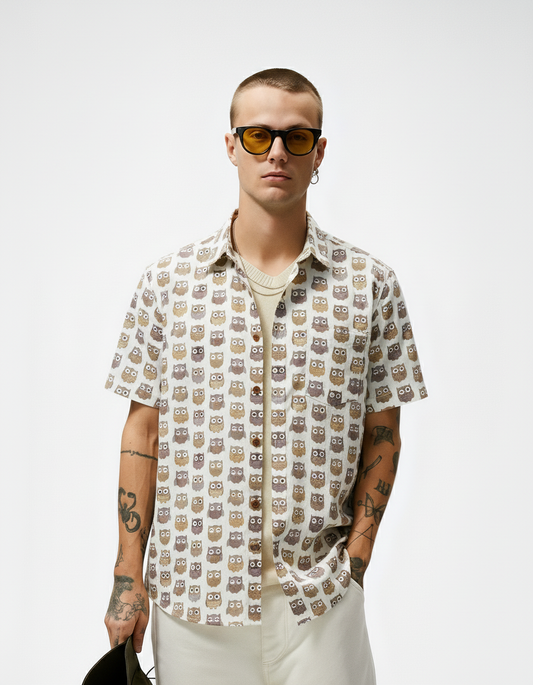 Cute Owl Men's Cotton Shirt - Kartikeya Jaipur
