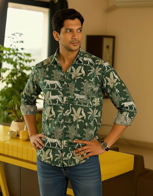 Jungle Green Full Sleeve Casual Shirt for Men