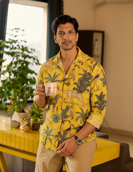 Yellow Full Sleeve Jungle Casual Shirt for Men