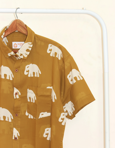 Yellow Bold Elephant Print Shirt for Men