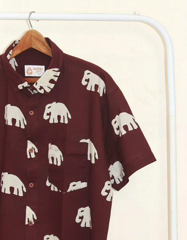 Maroon Bold Elephant Print Shirt for Men