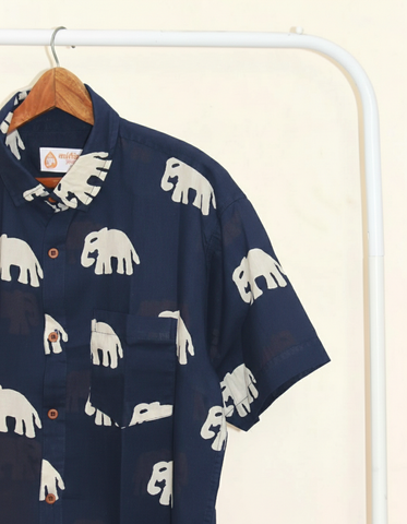 Navy Blue Bold Elephant Print Shirt for Men