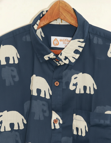 Navy Blue Bold Elephant Print Shirt for Men