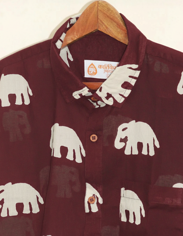 Maroon Bold Elephant Print Shirt for Men