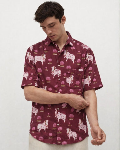 Kartikeya Jaipur Mens Pichwai Cow Print Cotton Shirt