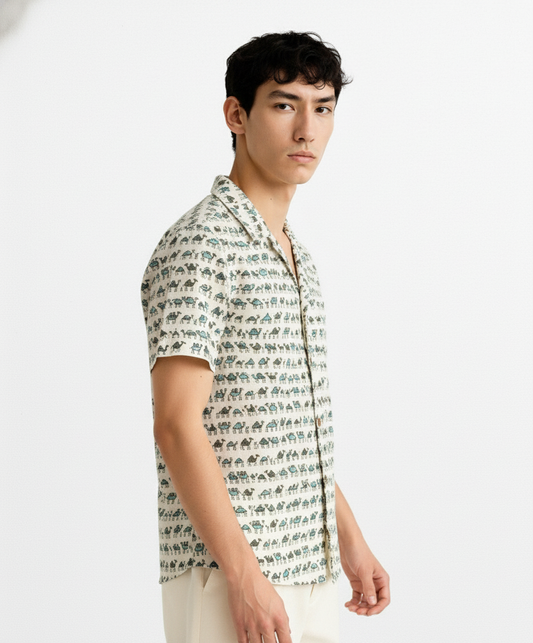 Camel Print Cuban Collar Shirt for Men