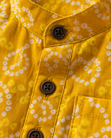 Bandhej Print Half Sleeve Short Kurta for Men - Haldi Ceremony