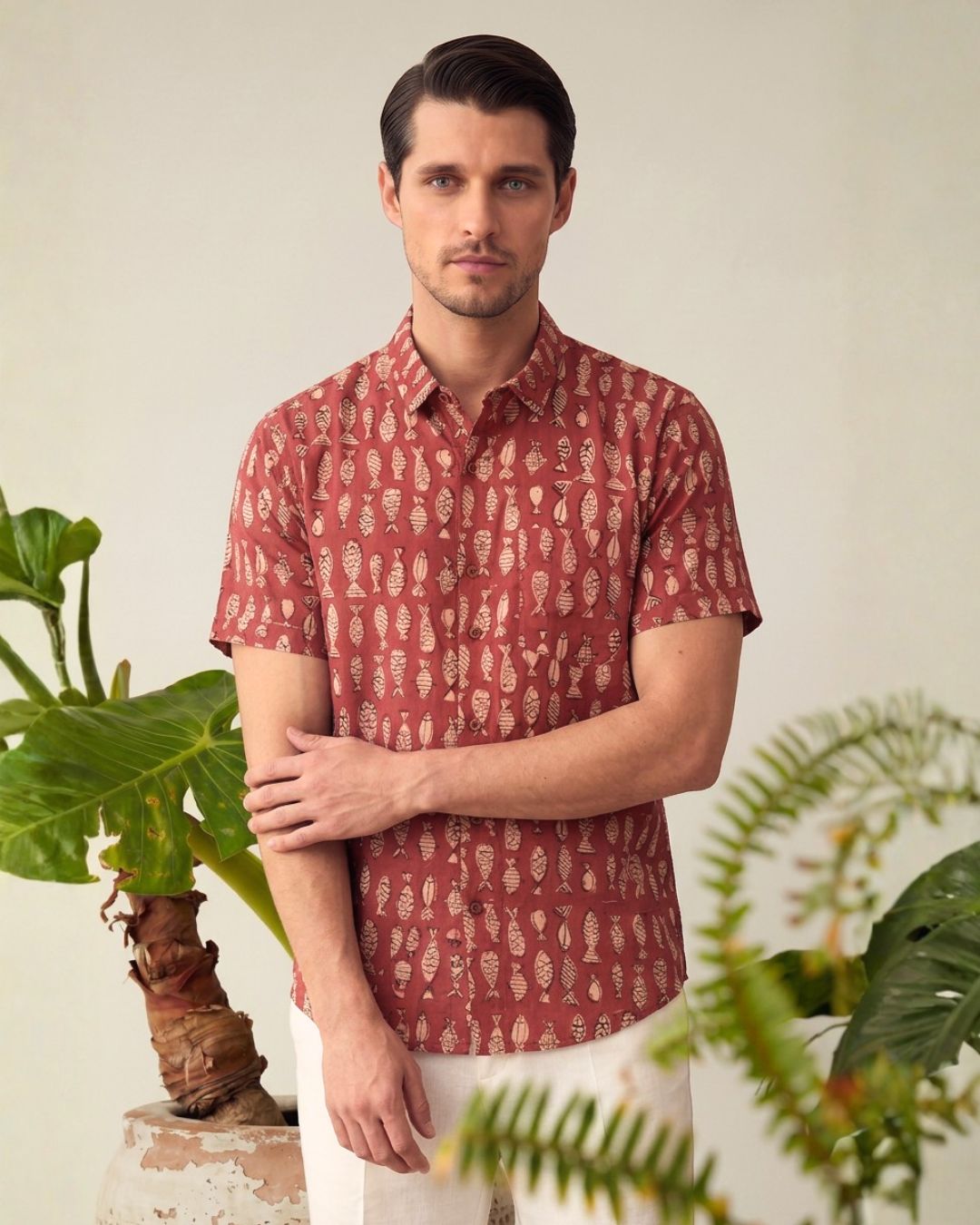 Quirky Fish Print Half Sleeve Shirt  - Red - Prebook ( Dispatch by 28th June )