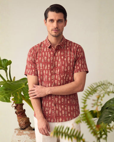 Quirky Fish Print Half Sleeve Shirt  - Red - Prebook ( Dispatch by 28th June )