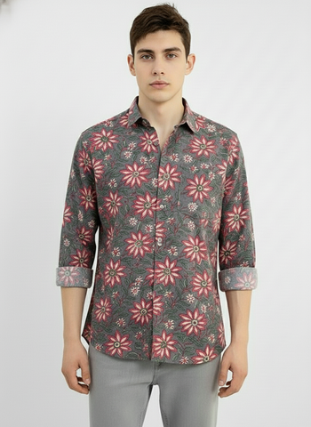 Floral Print full Sleeve Cotton Shirt for Men - Festive Edit