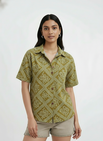 Bandhej Oversized Half Shirt for Women By Kartikeya Jaipur