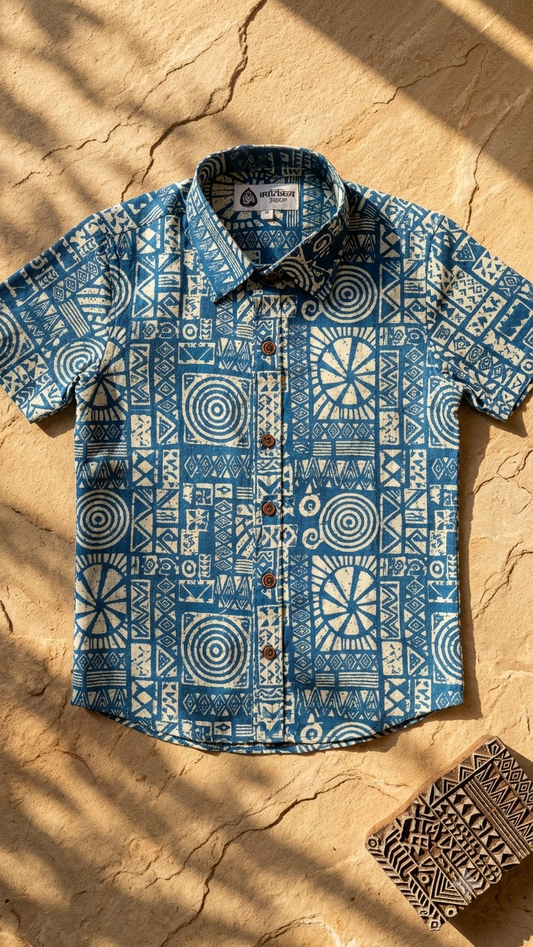 Kartikeya Jaipur Natural Print Indigo Shirt for Men - Limited Edition