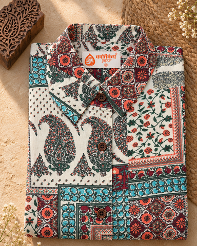 Kalamkari Print Sleeveless Long Shirt Dress for Women