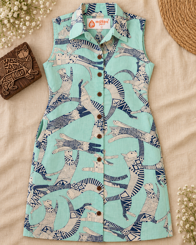 Egyptian Sphinx Printed Long Shirt Dress for Women