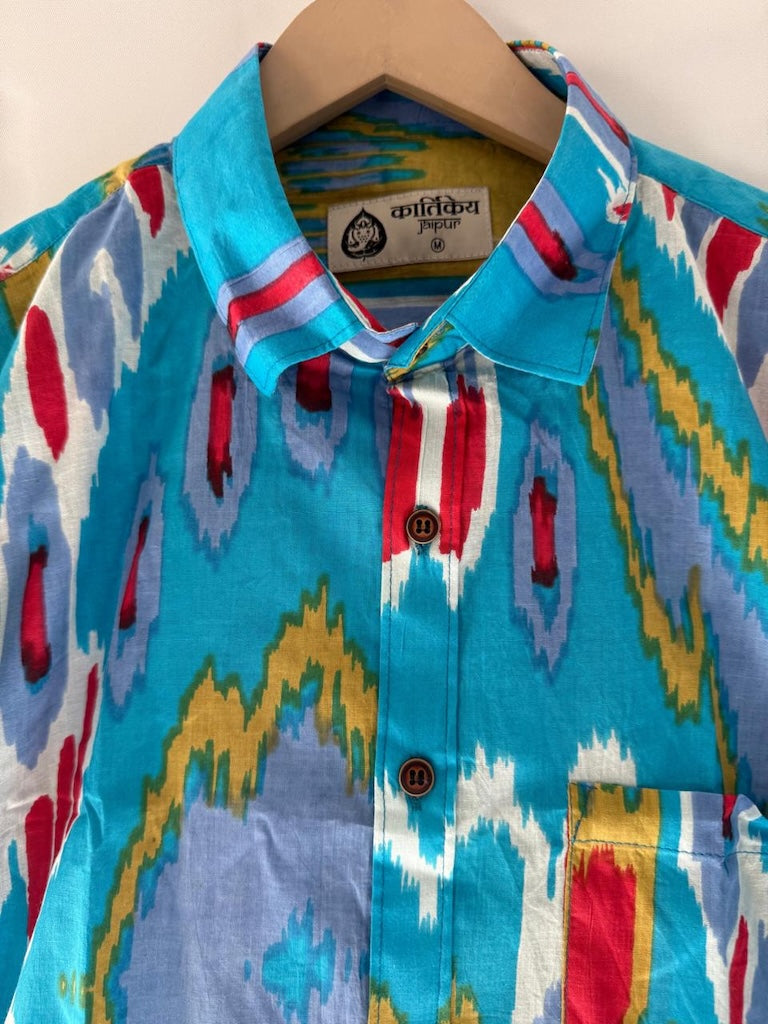 Ikat Print Vintage Cotton Shirt For Men