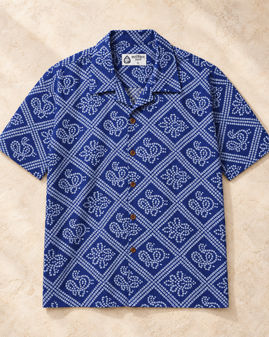 Blue Printed Camp Collar Bandhej Shirt