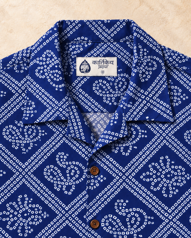 Blue Printed Camp Collar Bandhej Shirt