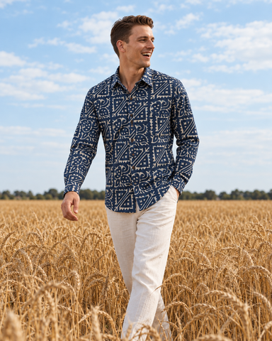 Organic Indigo Mens Full Shirt - By Kartikeya Jaipur ( Pre Book - Dispatch by 5th Oct )