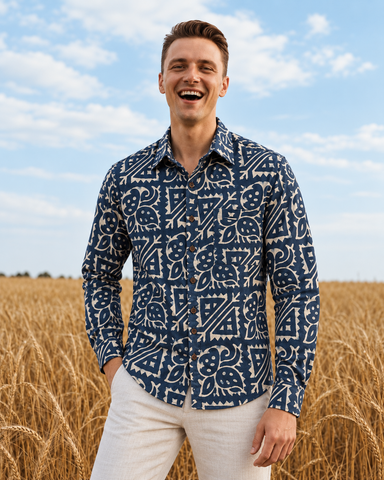 Organic Indigo Mens Full Shirt - By Kartikeya Jaipur ( Pre Book - Dispatch by 5th Oct )