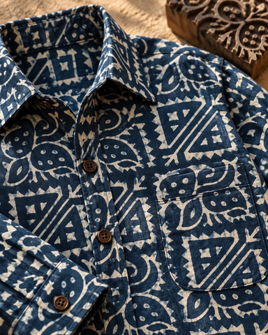 Organic Indigo Mens Full Shirt - By Kartikeya Jaipur ( Pre Book - Dispatch by 5th Oct )
