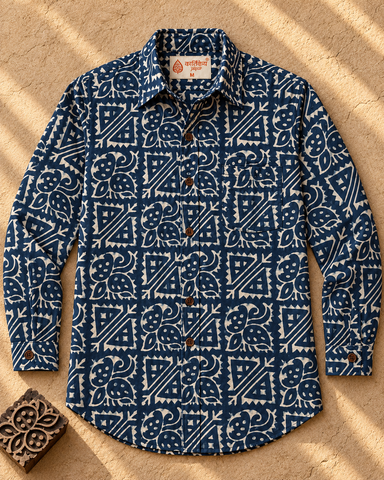 Organic Indigo Mens Full Shirt - By Kartikeya Jaipur ( Pre Book - Dispatch by 5th Oct )
