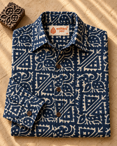 Organic Indigo Mens Full Shirt - By Kartikeya Jaipur ( Pre Book - Dispatch by 5th Oct )
