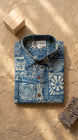 Kartikeya Jaipur Natural Print Indigo Shirt for Men - Limited Edition