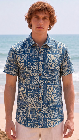 Kartikeya Jaipur Natural Print Indigo Shirt for Men - Limited Edition