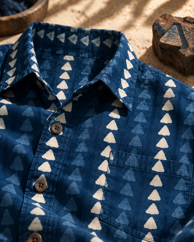 Kartikeya Jaipur Natural Print Indigo Shirt - Limited Edition ( Pre book dispatch by 5TH OCT)