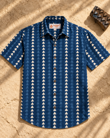 Kartikeya Jaipur Natural Print Indigo Shirt - Limited Edition ( Pre book dispatch by 5TH OCT)