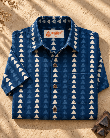 Kartikeya Jaipur Natural Print Indigo Shirt - Limited Edition ( Pre book dispatch by 5TH OCT)