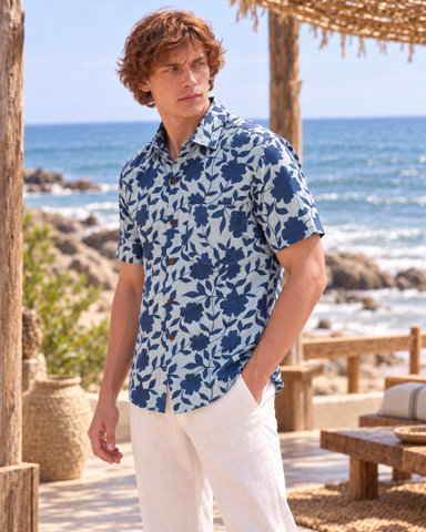 Kartikeya Jaipur Natural Print Indigo Half Sleeves Shirt -Organic ( Pre Book - Dispatch by 15th Oct )