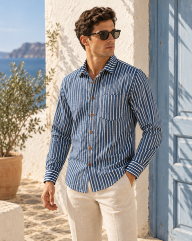 Kartikeya Jaipur Natural Print Indigo Half Sleeves Shirt -Organic ( Pre Book - Dispatch by 10th Oct )