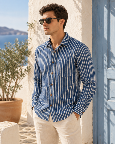 Kartikeya Jaipur Natural Print Indigo Half Sleeves Shirt -Organic ( Pre Book - Dispatch by 10th Oct )