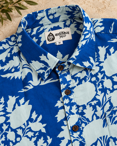 Indigo Print Half Sleeve Cotton Shirt for Men