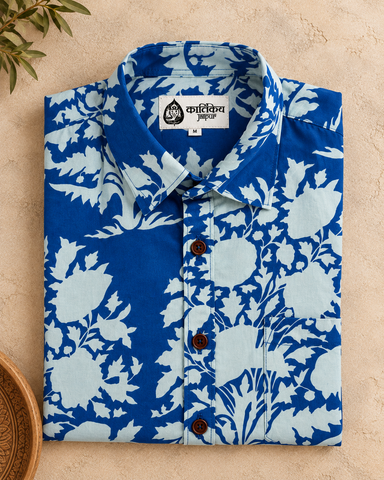 Indigo Print Half Sleeve Cotton Shirt for Men