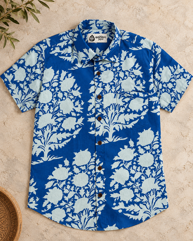 Indigo Print Half Sleeve Cotton Shirt for Men