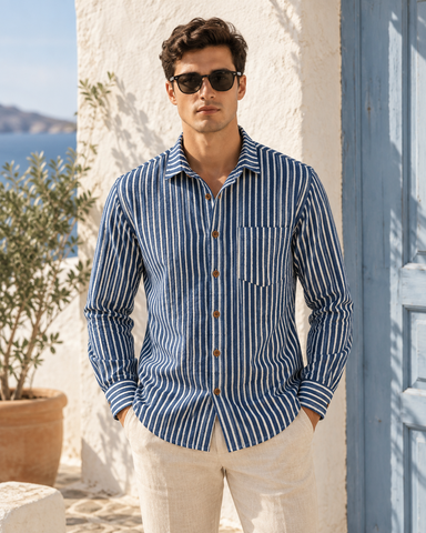 Kartikeya Jaipur Natural Print Indigo Half Sleeves Shirt -Organic ( Pre Book - Dispatch by 10th Oct )