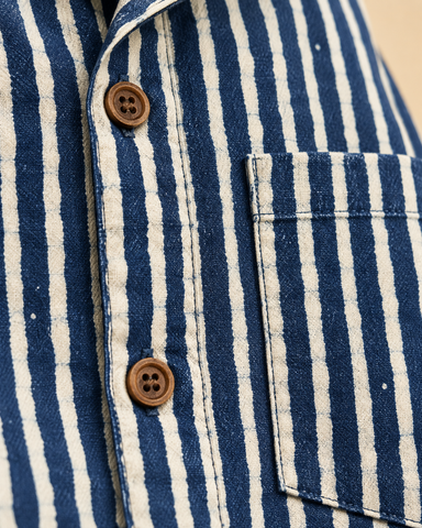 Kartikeya Jaipur Natural Print Indigo Half Sleeves Shirt -Organic ( Pre Book - Dispatch by 10th Oct )