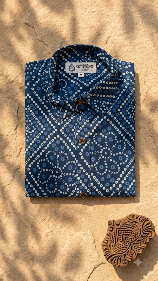 Kartikeya Jaipur Natural Bandhej Print Shirt for Men - Limited Edition
