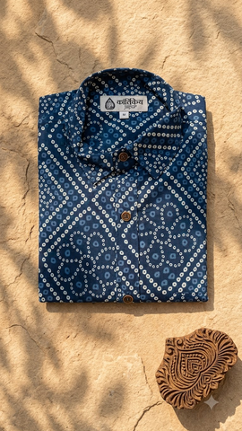 Kartikeya Jaipur Natural Bandhej Print Shirt for Men - Limited Edition